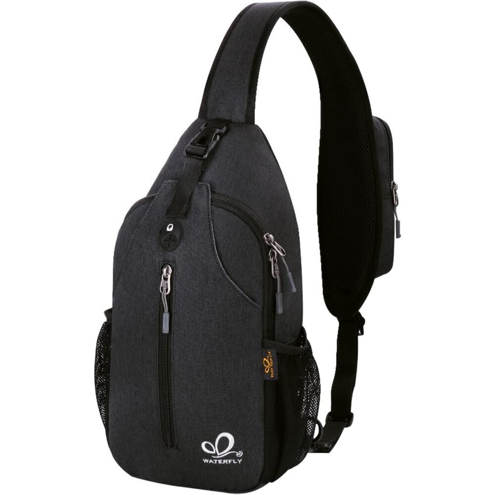 Waterfly Men Women Black Crossbody Adjustable Strap Hiking Sling Backpack